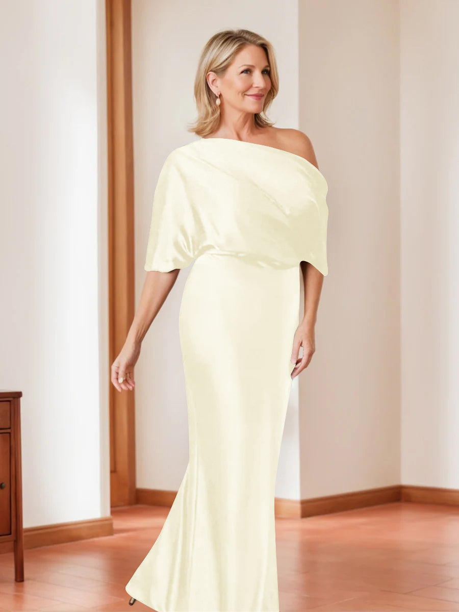 Elegant Plus Size Mother of the Bride One Shoulder Sheath Dress with 1 2 Sleeves