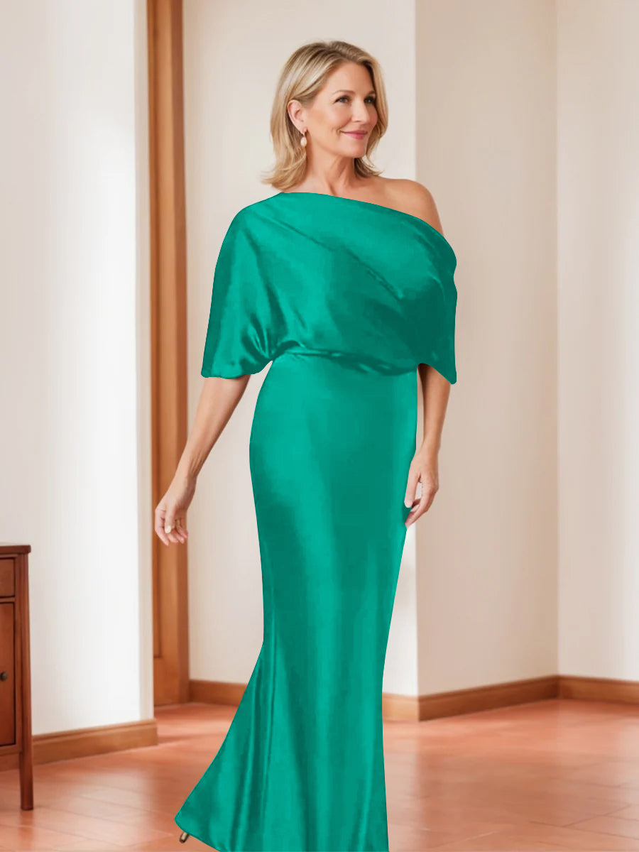 Elegant Plus Size Mother of the Bride One Shoulder Sheath Dress with 1 2 Sleeves
