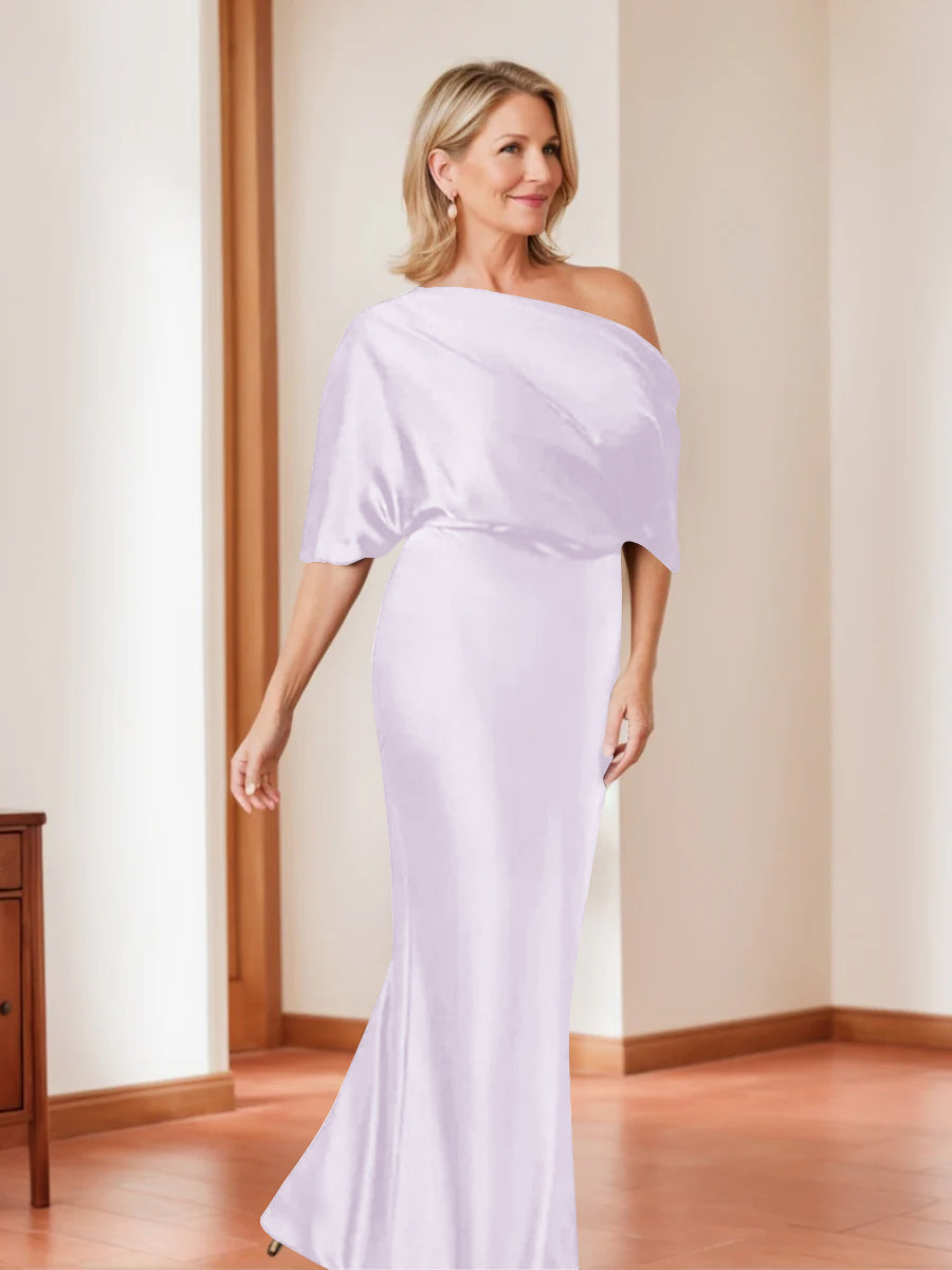 Elegant Plus Size Mother of the Bride One Shoulder Sheath Dress with 1 2 Sleeves
