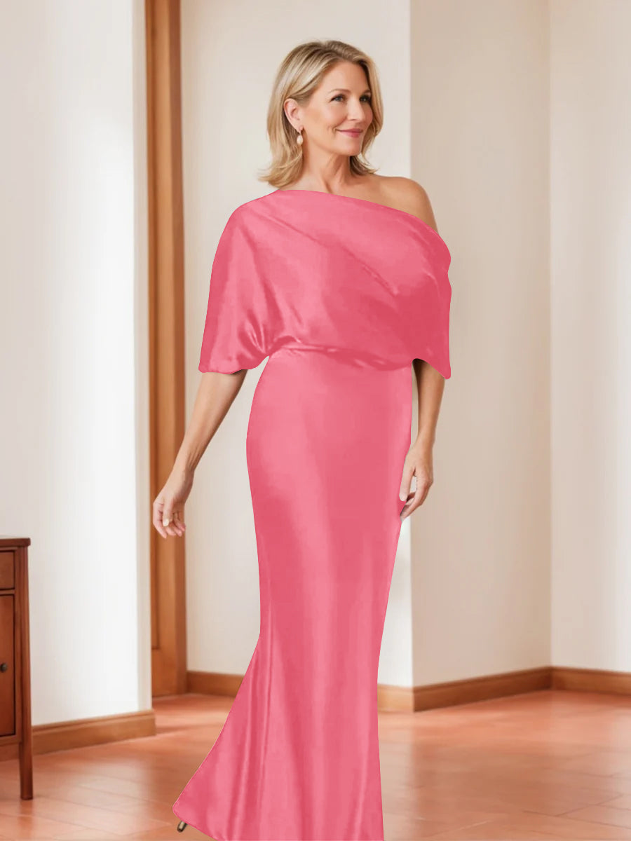 Elegant Plus Size Mother of the Bride One Shoulder Sheath Dress with 1 2 Sleeves
