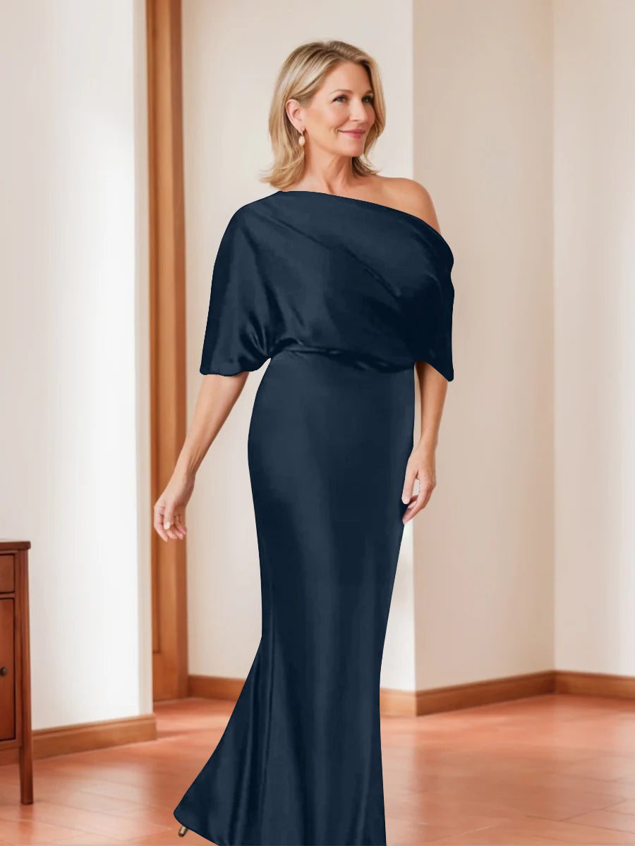 Elegant Plus Size Mother of the Bride One Shoulder Sheath Dress with 1 2 Sleeves