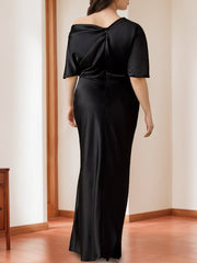 Elegant Plus Size Mother of the Bride One Shoulder Sheath Dress with 1 2 Sleeves