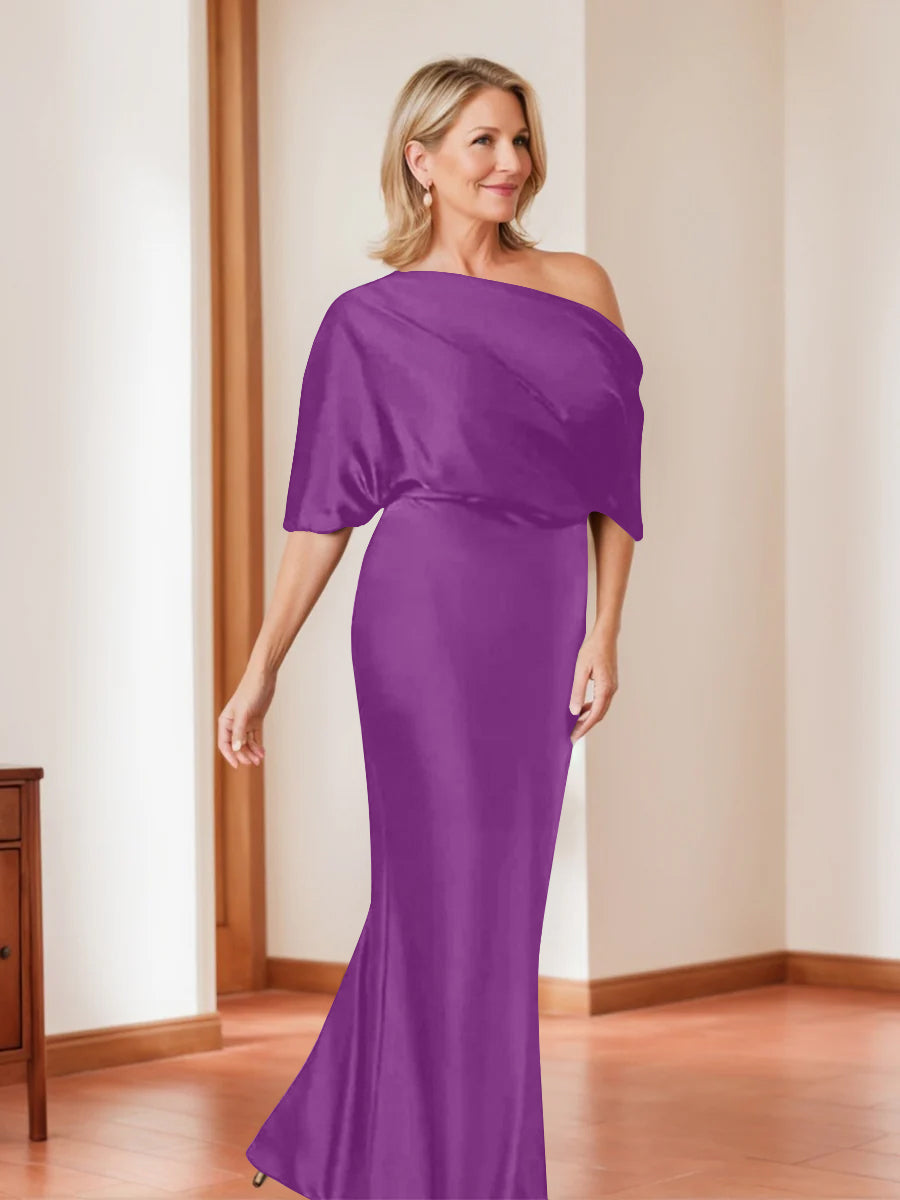 Elegant Plus Size Mother of the Bride One Shoulder Sheath Dress with 1 2 Sleeves