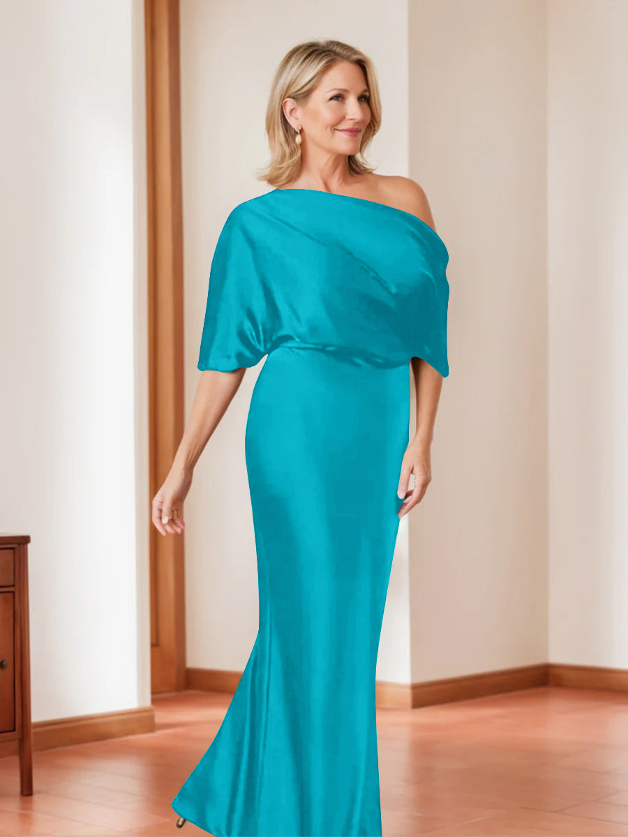 Elegant Plus Size Mother of the Bride One Shoulder Sheath Dress with 1 2 Sleeves