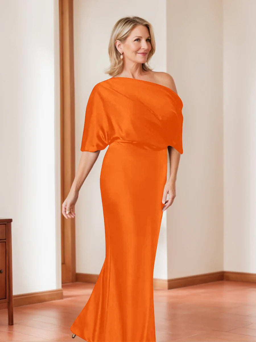 Elegant Plus Size Mother of the Bride One Shoulder Sheath Dress with 1 2 Sleeves