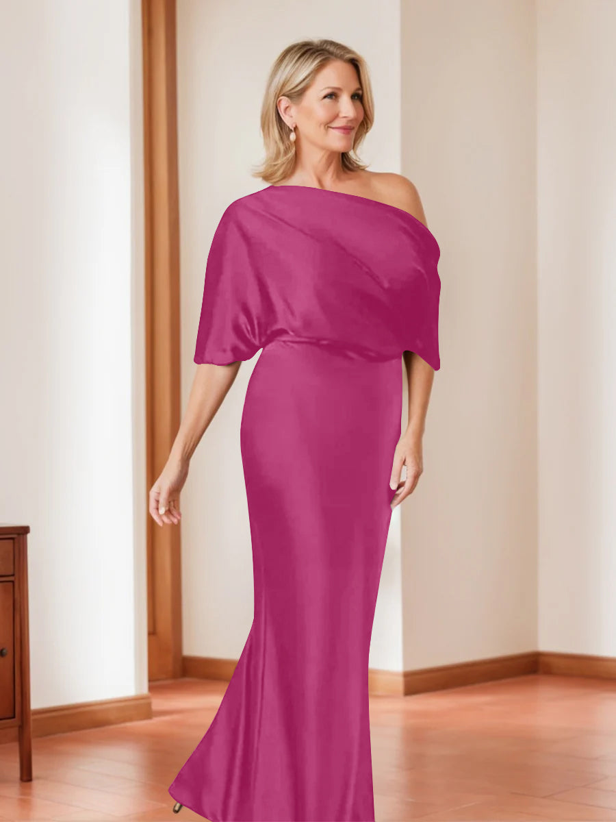 Elegant Plus Size Mother of the Bride One Shoulder Sheath Dress with 1 2 Sleeves