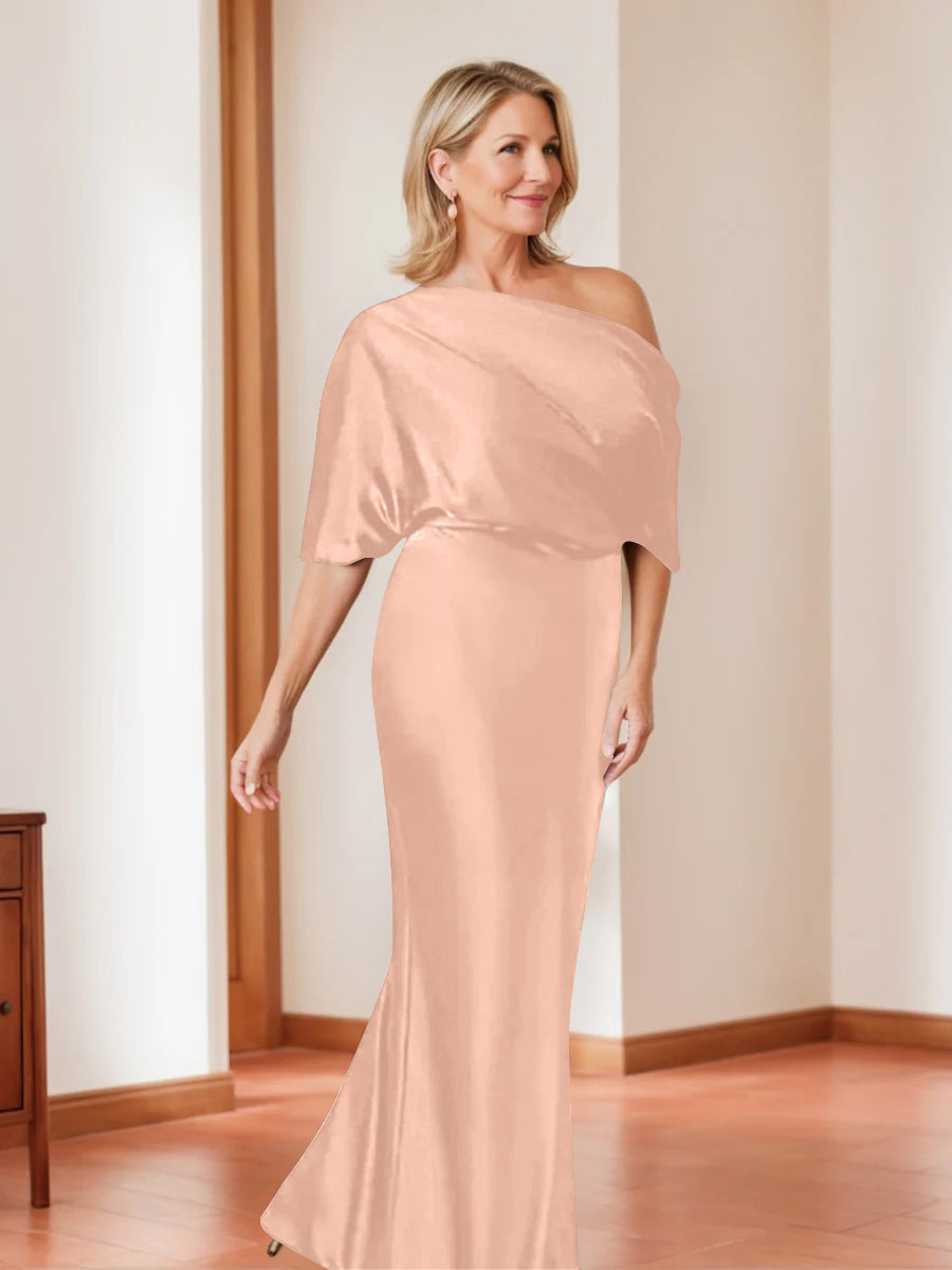 Elegant Plus Size Mother of the Bride One Shoulder Sheath Dress with 1 2 Sleeves