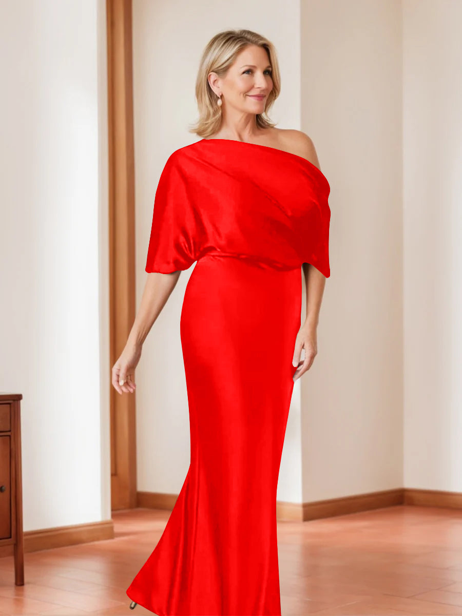Elegant Plus Size Mother of the Bride One Shoulder Sheath Dress with 1 2 Sleeves