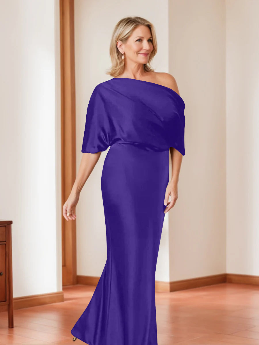 Elegant Plus Size Mother of the Bride One Shoulder Sheath Dress with 1 2 Sleeves