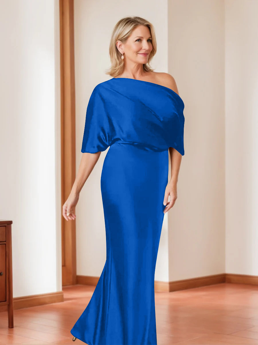 Elegant Plus Size Mother of the Bride One Shoulder Sheath Dress with 1 2 Sleeves