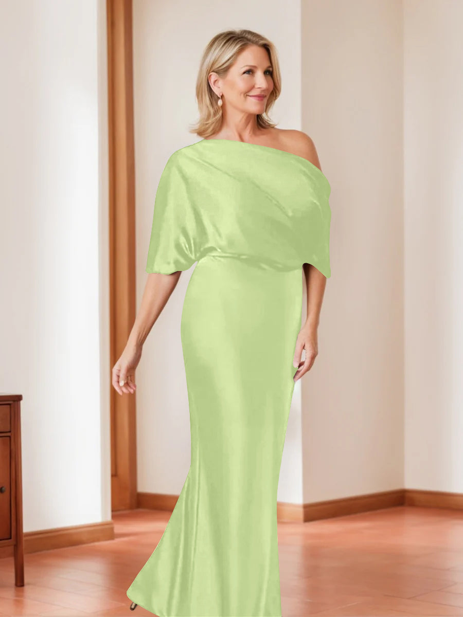Elegant Plus Size Mother of the Bride One Shoulder Sheath Dress with 1 2 Sleeves