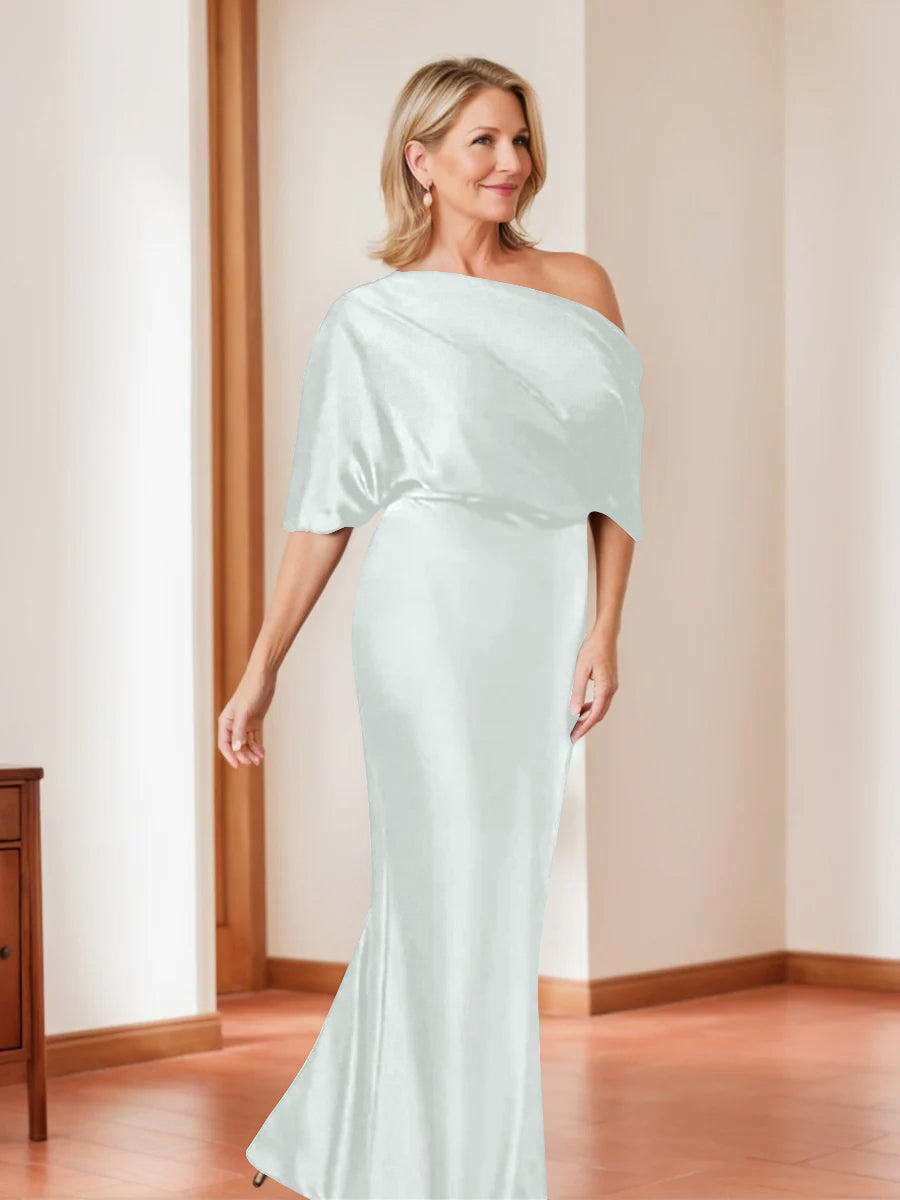 Elegant Plus Size Mother of the Bride One Shoulder Sheath Dress with 1 2 Sleeves
