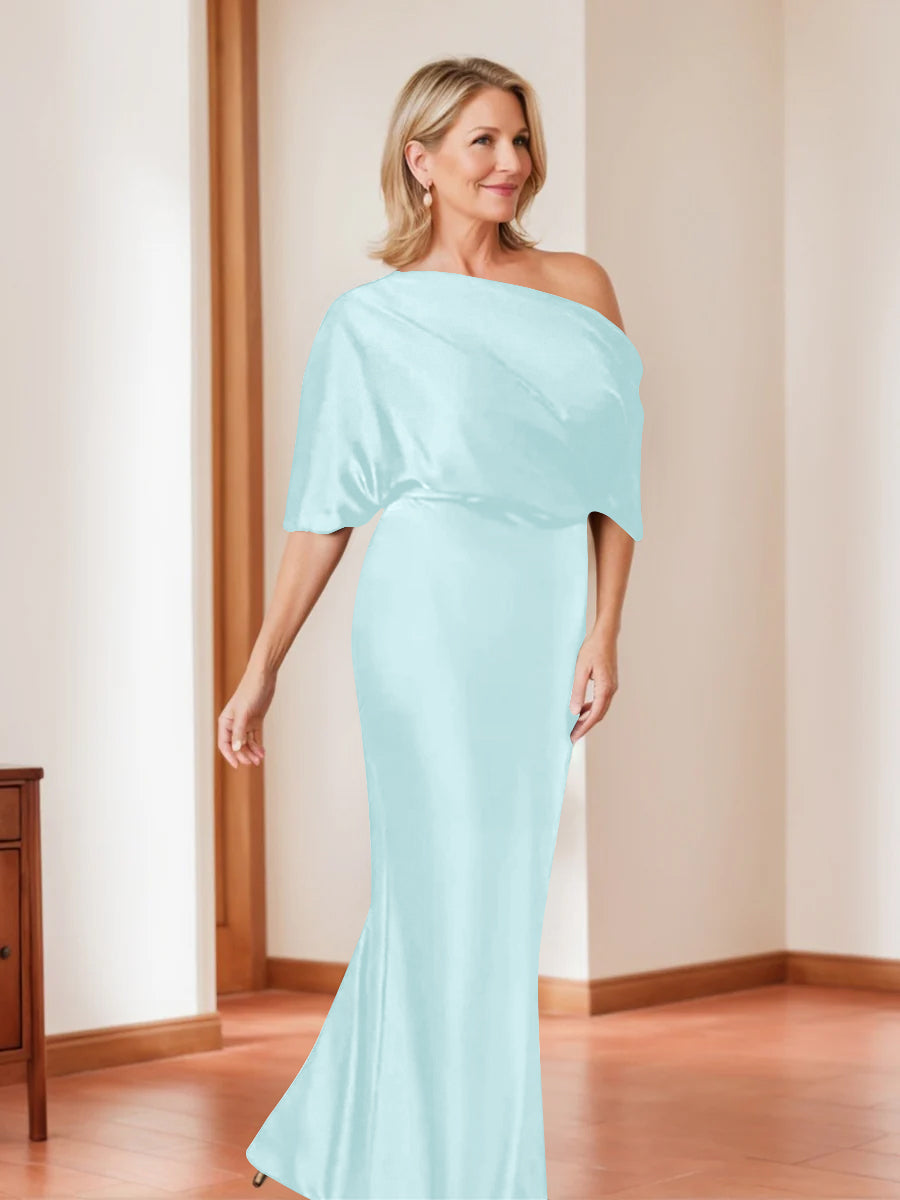 Elegant Plus Size Mother of the Bride One Shoulder Sheath Dress with 1 2 Sleeves