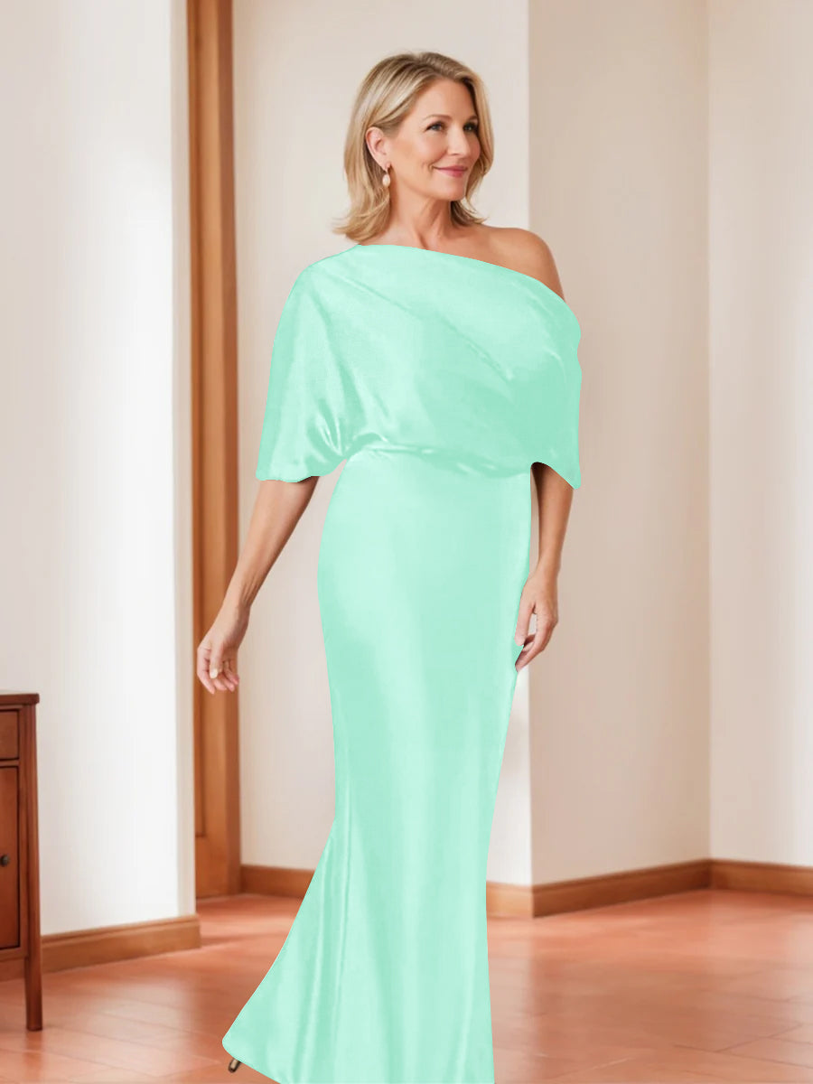 Elegant Plus Size Mother of the Bride One Shoulder Sheath Dress with 1 2 Sleeves