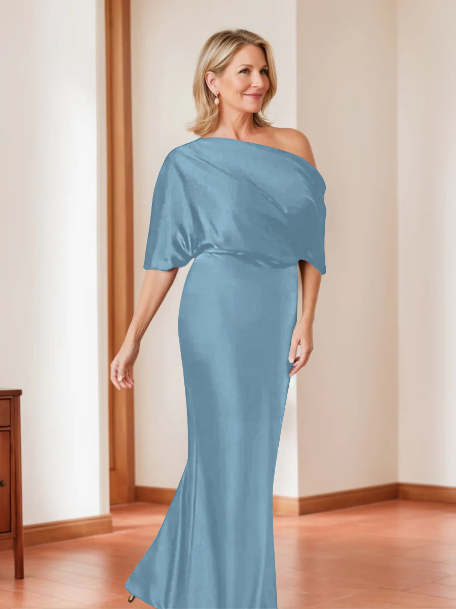 Elegant Plus Size Mother of the Bride One Shoulder Sheath Dress with 1 2 Sleeves