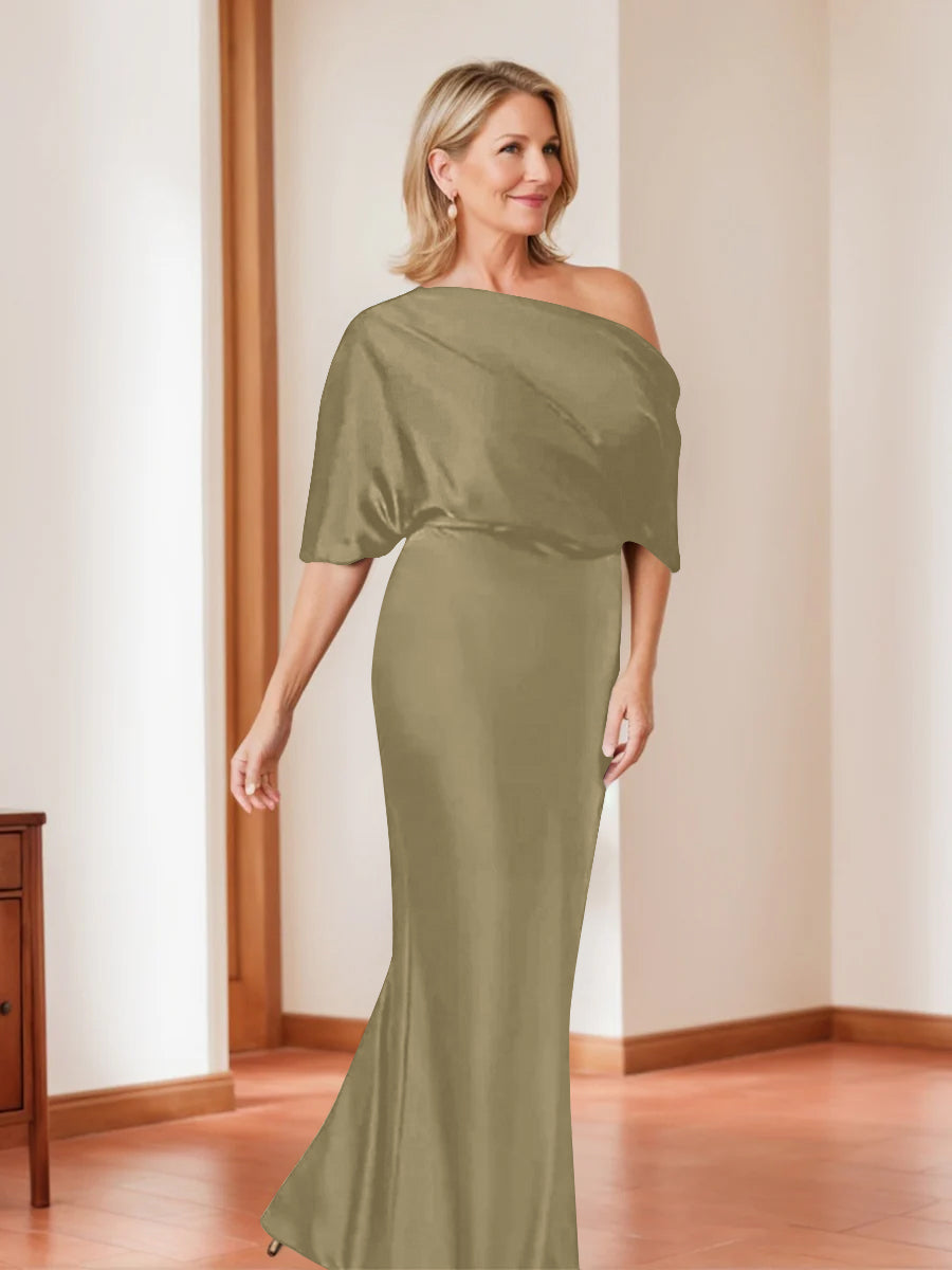Elegant Plus Size Mother of the Bride One Shoulder Sheath Dress with 1 2 Sleeves