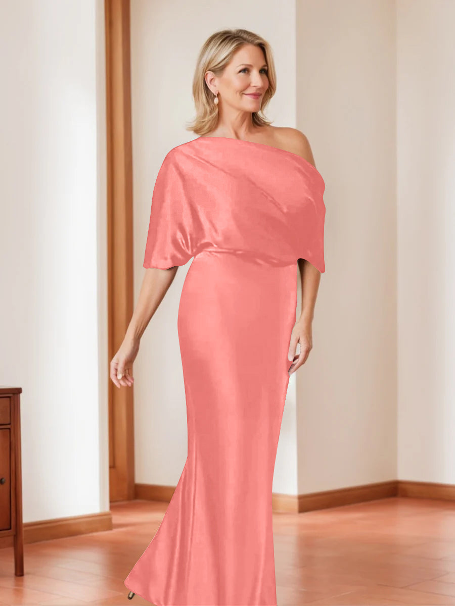 Elegant Plus Size Mother of the Bride One Shoulder Sheath Dress with 1 2 Sleeves