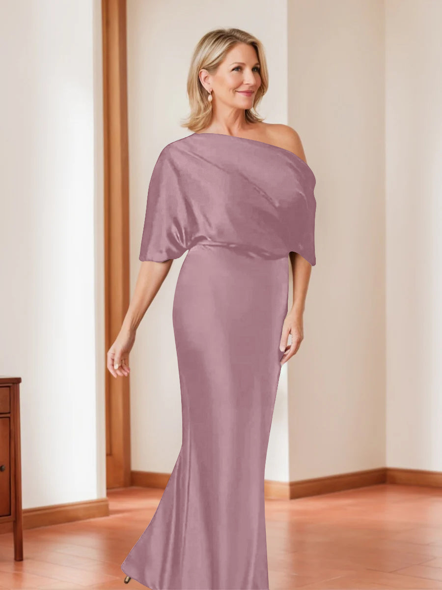 Elegant Plus Size Mother of the Bride One Shoulder Sheath Dress with 1 2 Sleeves