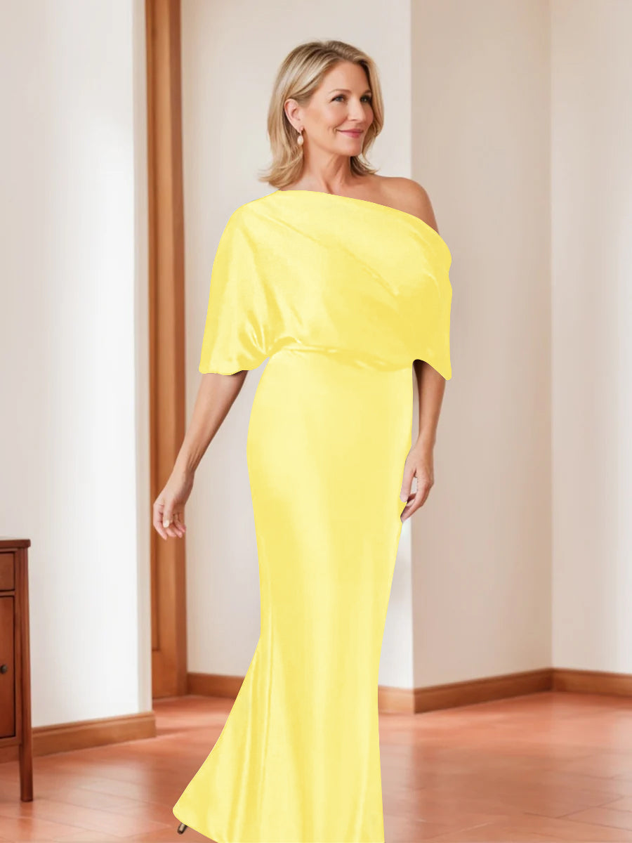 Elegant Plus Size Mother of the Bride One Shoulder Sheath Dress with 1 2 Sleeves