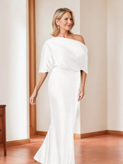 Elegant Plus Size Mother of the Bride One Shoulder Sheath Dress with 1 2 Sleeves