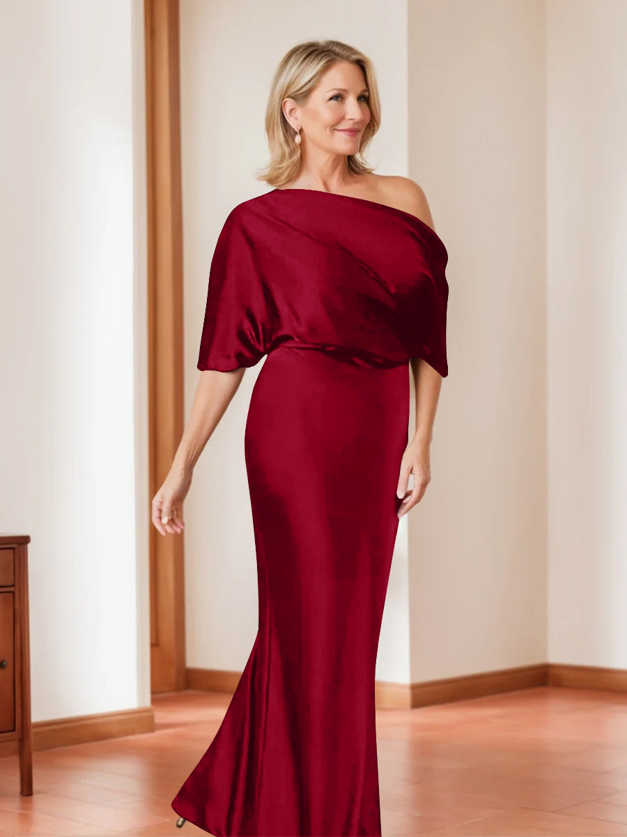 Elegant Plus Size Mother of the Bride One Shoulder Sheath Dress with 1 2 Sleeves