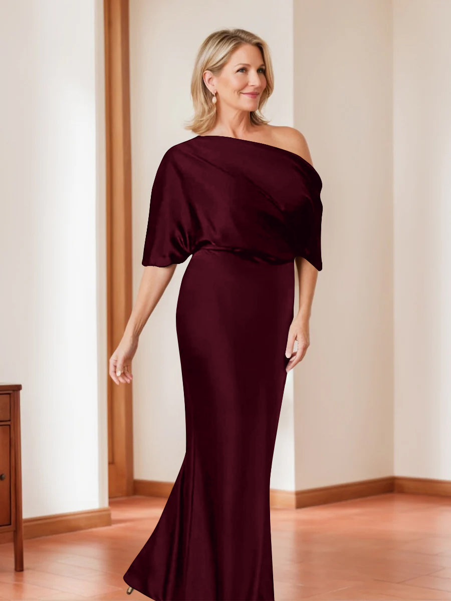 Elegant Plus Size Mother of the Bride One Shoulder Sheath Dress with 1 2 Sleeves