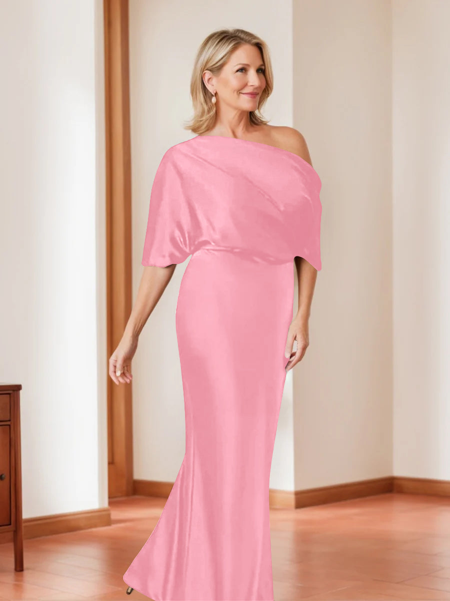 Elegant Plus Size Mother of the Bride One Shoulder Sheath Dress with 1 2 Sleeves