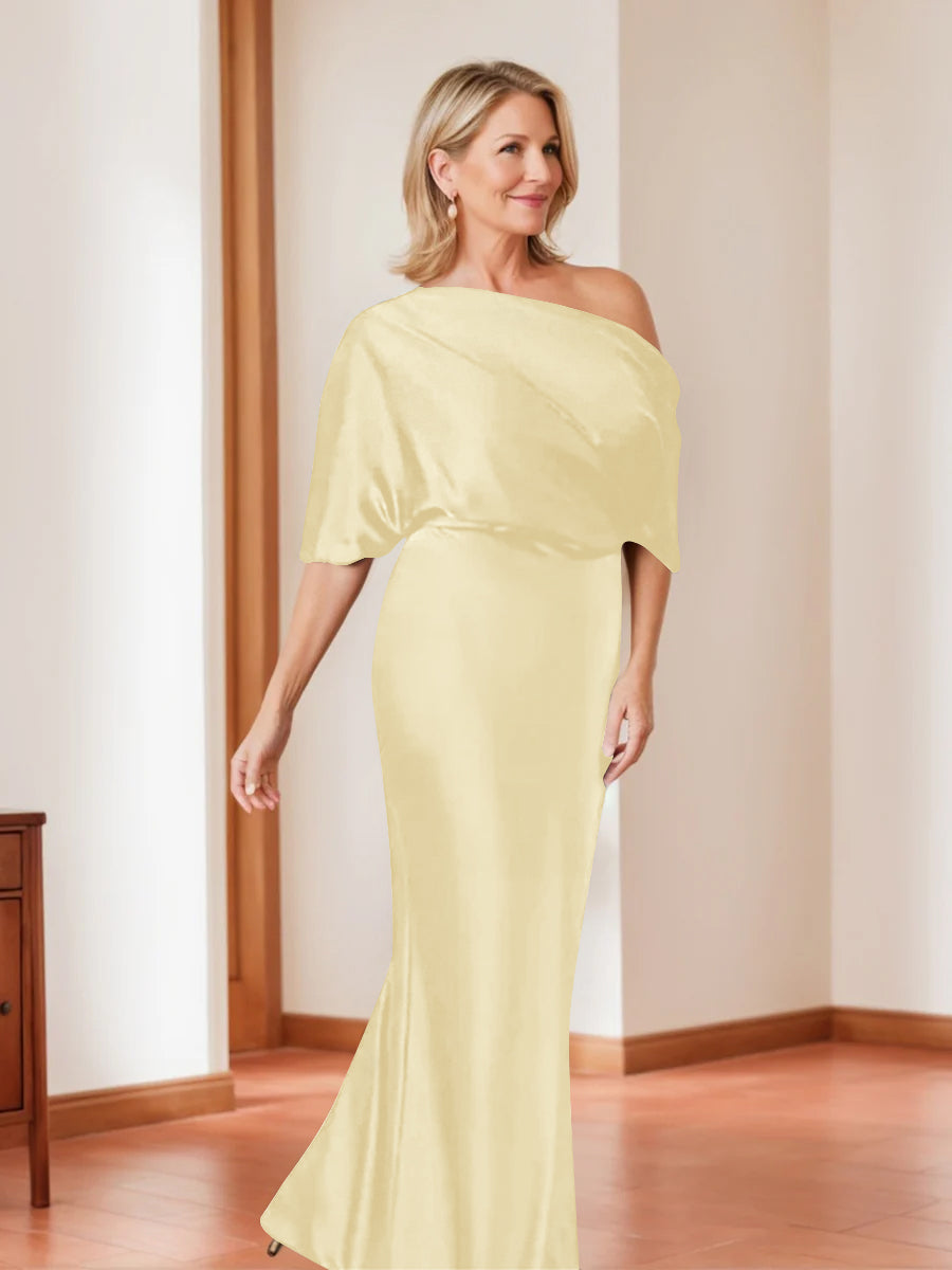 Elegant Plus Size Mother of the Bride One Shoulder Sheath Dress with 1 2 Sleeves