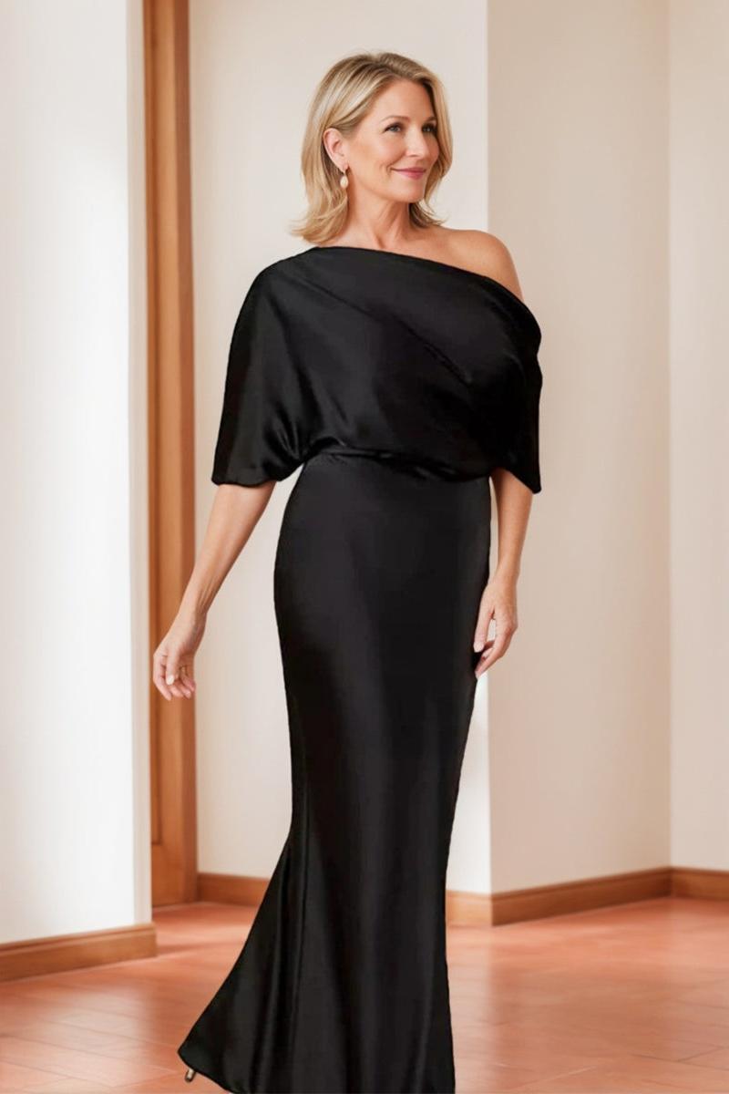 Elegant Plus Size Mother of the Bride One Shoulder Sheath Dress with 1 2 Sleeves