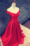 Elegant Red Off Shoulder Lace-Up Evening Gowns V-Neck Sweep Train Plus Size Prom Dress TB0198