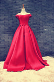 Elegant Red Off Shoulder Lace-Up Evening Gowns V-Neck Sweep Train Plus Size Prom Dress TB0198