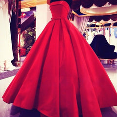 Elegant Red Strapless Ball Gown Prom Dress Simple Bowknot Floor Length Evening Dresses