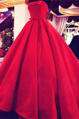 Elegant Red Strapless Ball Gown Prom Dress Simple Bowknot Floor Length Evening Dresses