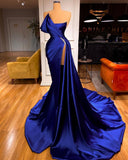Elegant Royal Blue Mermaid Prom Dress Long With Slit