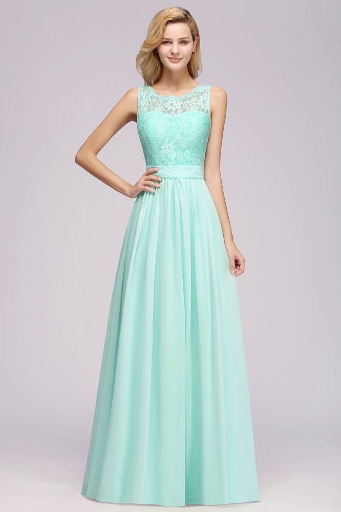 Elegant Ruffles Bridesmaid Dress Lace Scalloped Sleeveless Long Wedding Party Dress