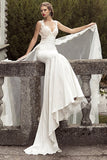 Elegant Satin Appliques Bridal Dress Mermaid Sweep Train Wedding Dress with Lace Sheer Train
