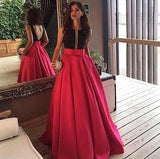 Elegant Scoop Neckline Sleeveless Black-red Prom Dress Evening Party Gowns