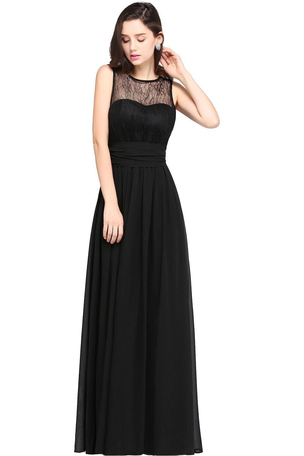 Elegant Scoop Sleeveless Chiffon Pary Dress Long With Lace