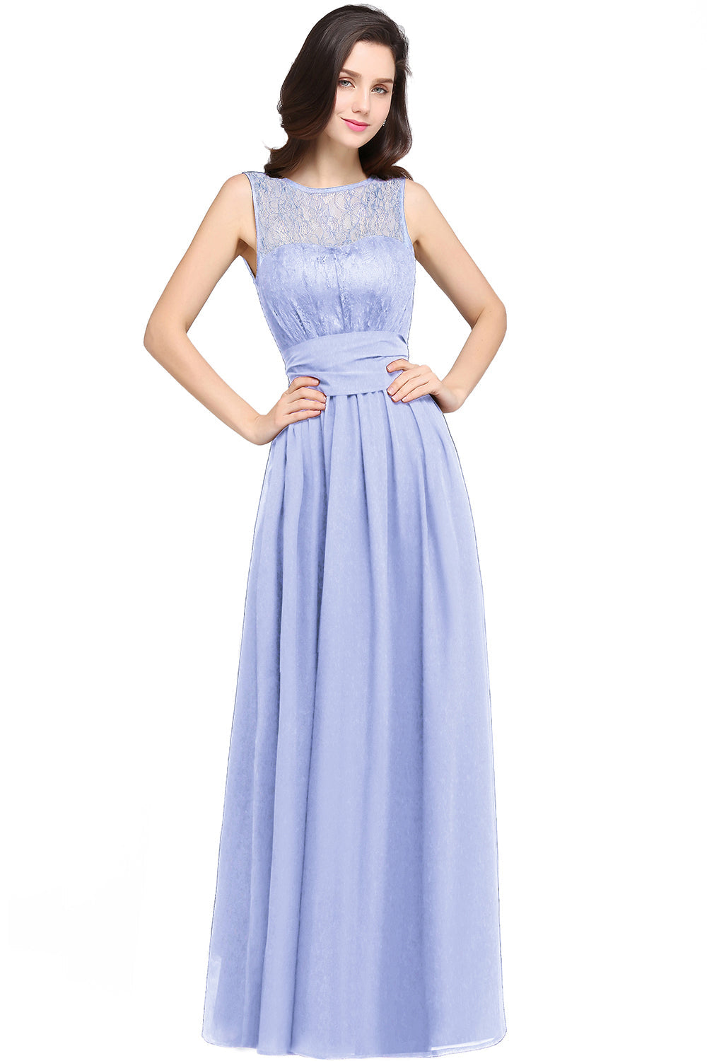 Elegant Scoop Sleeveless Chiffon Pary Dress Long With Lace