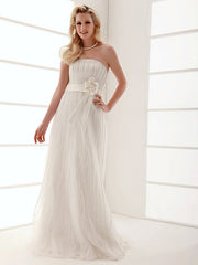 Elegant Sheath Wedding Dresses Strapless Organza Sleeveless Bridal Gowns On Sale