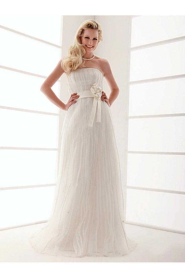 Elegant Sheath Wedding Dresses Strapless Organza Sleeveless Bridal Gowns On Sale