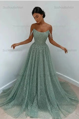 Elegant Sleeveless Blue Lace Prom Dress Long