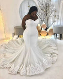 Elegant Sleeveless Lace White Sweetheart Mermaid Wedding Dress