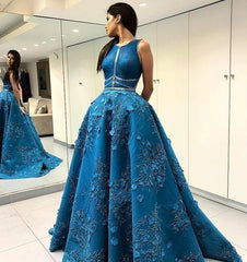 Elegant Sleeveless Princess Evening Dress | A-Line Open Back Prom Dresses with Flowers