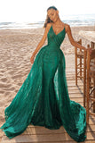 Elegant Sleeveless Satin Jade Green Mermaid Prom Dresses With Beading Appliques