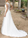 Elegant Sleeveless V Neck White Lace A-Line Wedding Dresses