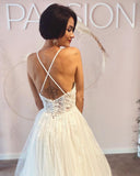 Elegant Spaghetti-Strap Lace Wedding Dress Beach Bridal Gowns