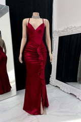 Elegant Spaghetti Strap V-neck Backless Mermaid Prom Dress