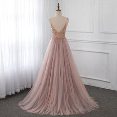 Elegant Spaghetti Straps Blushing Pink Prom Dress Crystal
