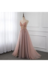 Elegant Spaghetti Straps Blushing Pink Prom Dress Crystal